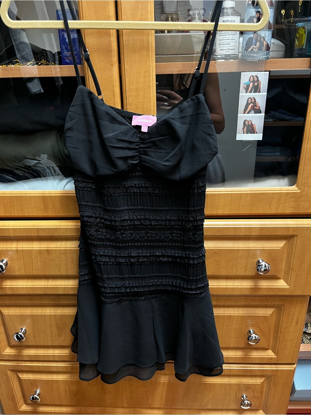 Edikted Black Ruched Spaghetti Strap Mini Dress (m)